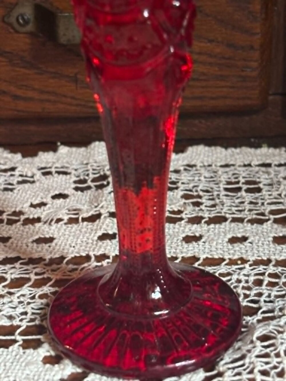 Vintage LE Smith Amberina Aztec Bud Vase Cadmium Glow Tulip Rim Scalloped 6.5" - Picture 10 of 10